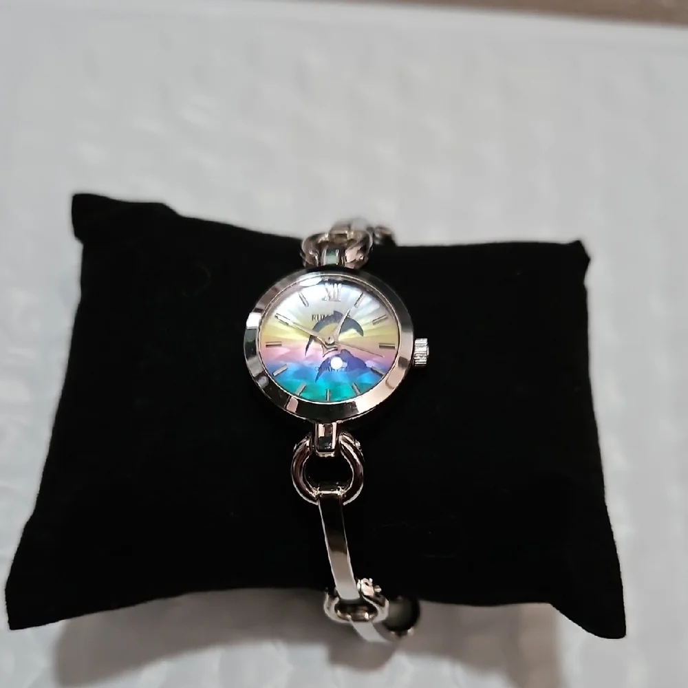 Rumours Women's Quartz Watch Silver‎ 2 Dolphins Yellow Pink Blue